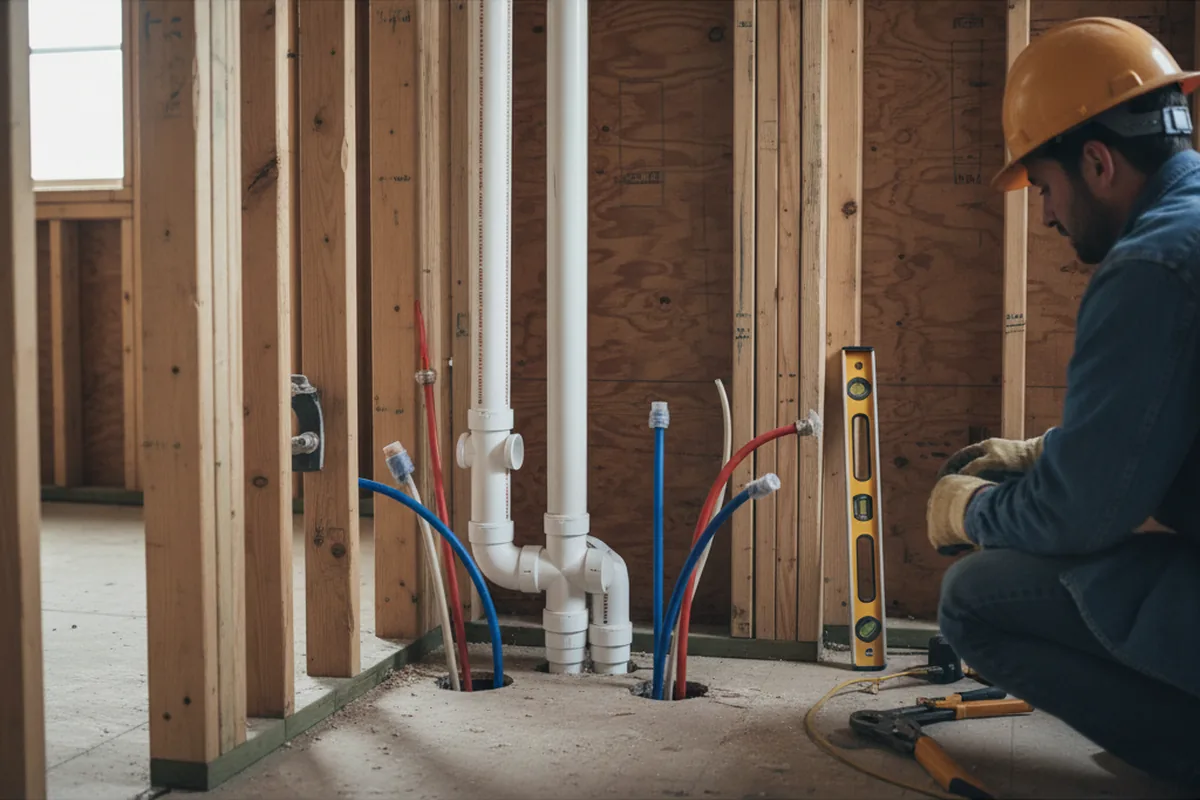 Drain and supply rough-in during Leak Detection in Waxhaw